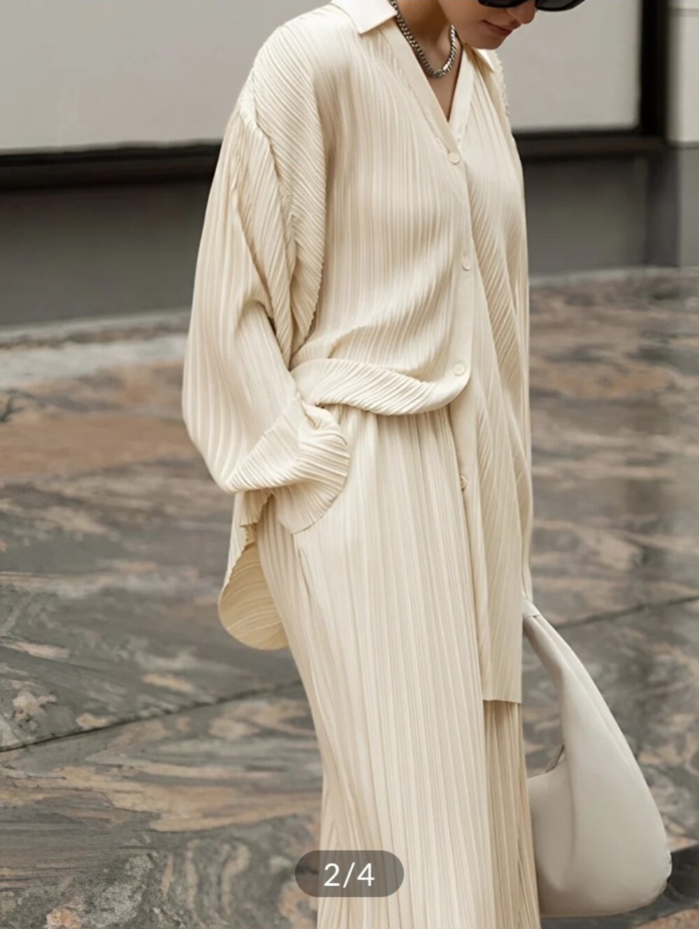 Commense Oversized Leisure Pleat Pocket Pants Off White Medium - Picture 4 of 9
